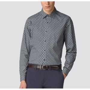 Ben Sherman Soho Slim Fit Floral Button Up Shirt Mens L Navy Blue White Retro